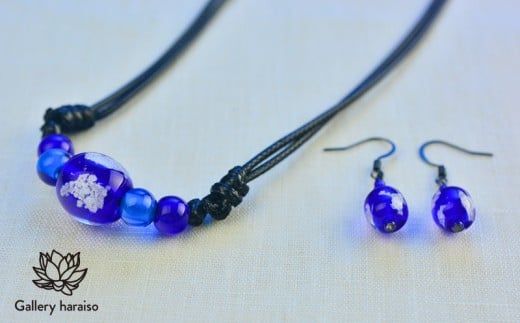 【トンボ玉】緑の風・マース玉ジュエリーセット【ネイビー】