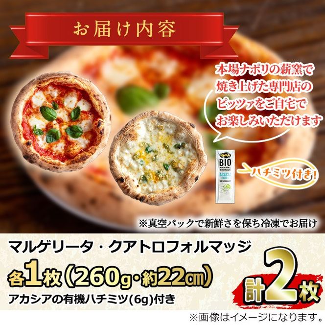 【0114703a】サクッ、もちっ！東串良のこだわり2種ナポリピッツァセット(各1枚・合計2枚) ピザ マルゲリータ クアトロフォルマッジ 詰め合わせ セット 冷凍 チーズ【グラッツェタンテ】