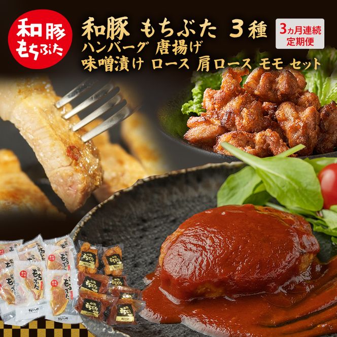 【3ヵ月定期便】和豚 もちぶた 3種 ハンバーグ 唐揚げ 味噌漬け 豚肉