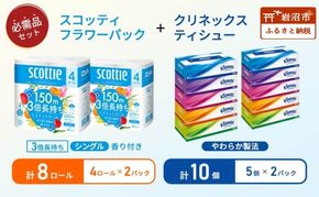 ティッシュ クリネックス 5箱入 × 2パック トイレットペーパー シングル フラワーパック 3倍長持ち 4ロール × 2パック 香り付き