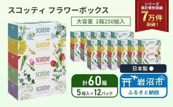 ティッシュ スコッティ フラワーボックス 60箱 ( 5箱 × 12パック) 