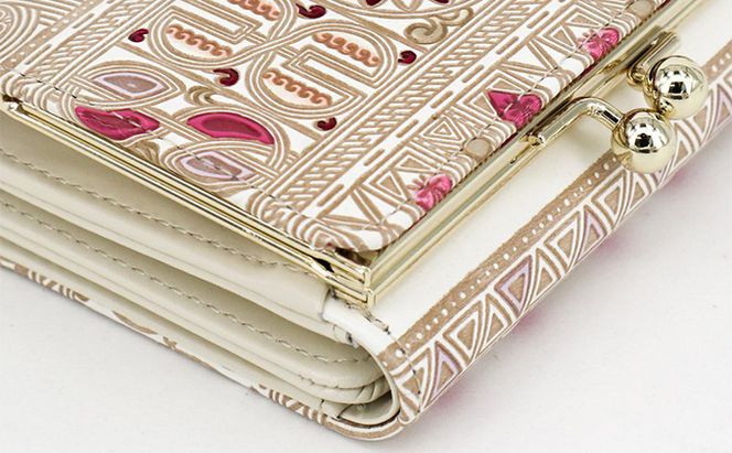 【文庫屋大関】三つ折りミニ財布　アポロン（ピンク）【皮革工芸品】 ファッション 小物 民芸品 お札 カード 小銭 手のひらサイズ コンパクト 大人かわいい 牛革 手作り 国産 