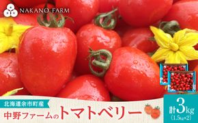 【先行予約7月上旬発送】余市町 中野ファーム トマトベリー 3kg ハート型フルーツミニトマト 甘くて完熟 お弁当に最適 先行予約 甘いトマト 完熟 サラダ お弁当 おやつ 彩り かわいい_Y026-0015