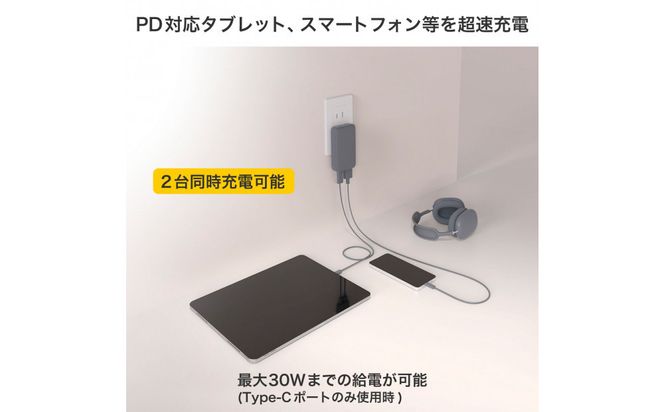 フラットUSBアダプターPD30W　UC-23B(GY) 272183_AZ209