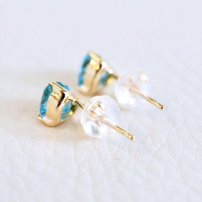 K18 18金 ブルートパーズ ハートシェイプ ピアス 5mm 一粒石 保証書付 KO-0062 SWAD093