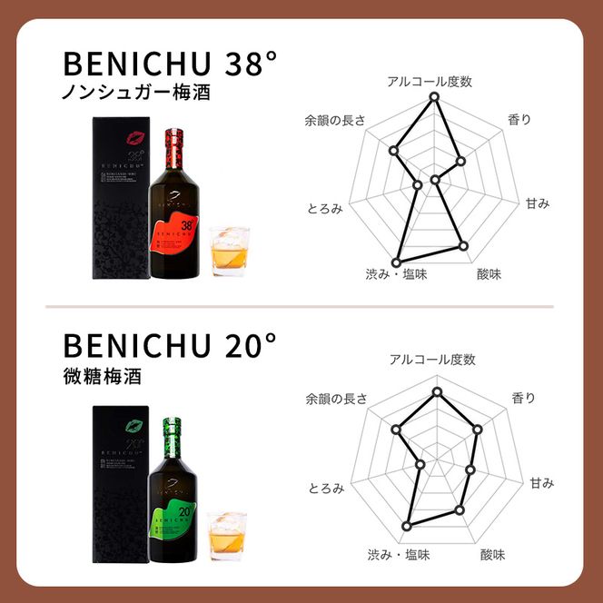 微糖梅酒 BENICHU20°とノンシュガー梅酒 BENICHU38°　セット（750ml×2） お酒 洋酒 リキュール リキュール類 