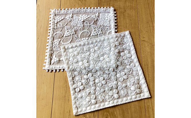 白いタオルレースハンカチ２枚組 民芸品 工芸品 小物 雑貨 ファッション 刺繍 