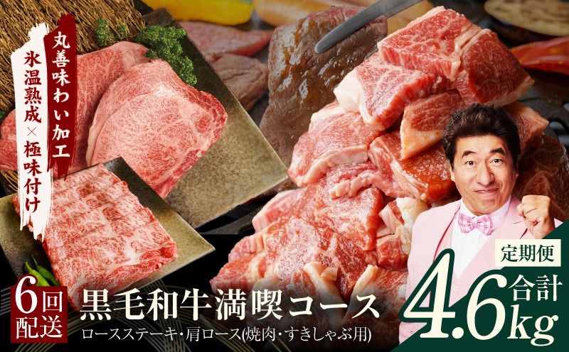 mrzZ098 黒毛和牛 定期便 全6回 (ステーキ/焼肉/すき焼き・しゃぶしゃぶ)満喫コース 丸善味わい加工[毎月配送コース]