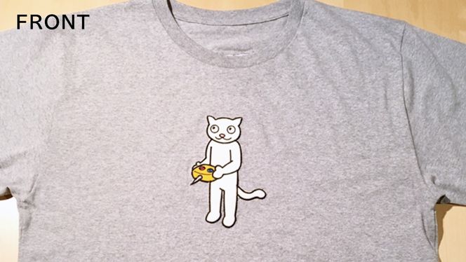 「 ギャラリーおたさく 」 おたさく Tシャツ ドローン 男女兼用 グレー (S/M/L/XL) 名画 キャラクター グッズ 猫 ねこ 絵画  絵画 かいが 猫絵 半袖  カジュアル キュート かわいい 男女兼用 ユニセックス S M L XL[AE14-NT]