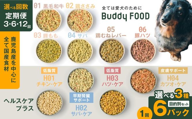 ＜選べる回数・種類＞【定期便】Buddy FOOD 目的別セット 3種6パック　K390-T15_SKU
