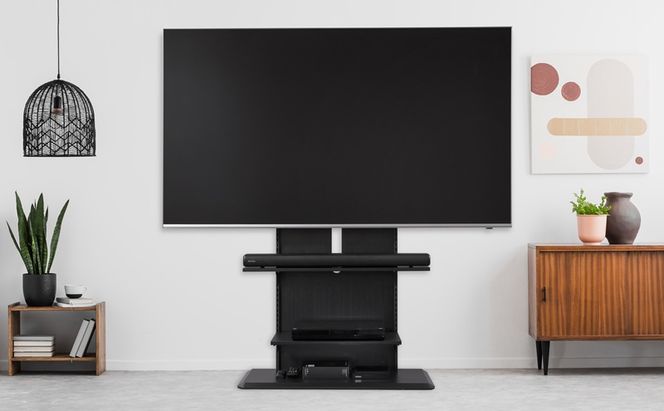 テレビ台 スタンドテレビ台 UTS-900R-BO ブラックオーク テレビスタンド ハイタイプ おしゃれ アイリスオーヤマ テレビ台 壁掛け風 テレビ台 木目調 テレビボード スタンドテレビ台 省スペース スリム 高さ調節 自立 新生活 65型 65インチ 75型