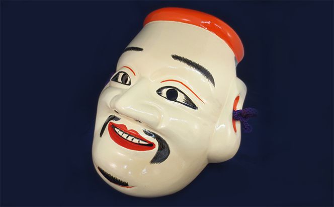 備中神楽面桐一刀彫 事代主の命 伯泉作 民芸品 工芸品 