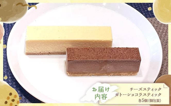 スティック2種セット 冷凍スイーツ 10本入 スティックケーキ 詰め合わせ チーズケーキ ＆ ガトーショコラ 食べ比べ ギフト 個包装 アイスケーキ風 半解凍 ひんやり お取り寄せ 焼き菓子 贈り物 自社製造