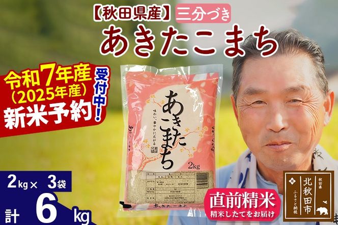 令和7年産秋田県産 あきたこまち 6kg【3分づき】(2kg小分け袋)【1回のみお届け】2025年産 お届け時期選べる お米 おおもり [おおもり 秋田 お米 あきたこまち 米どころ 東北 北秋田市]|oomr-50401