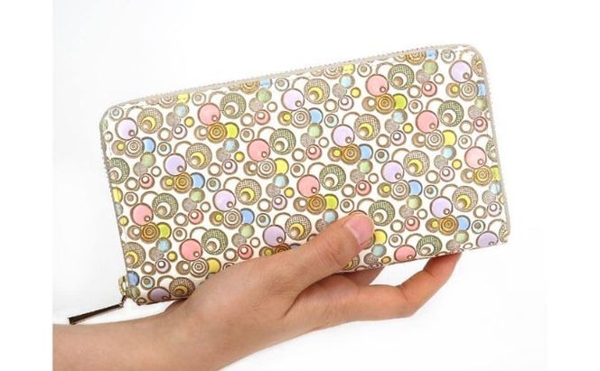 【文庫屋大関】 大容量　ぐるっとファスナーの長財布　ポッピンソーダ【皮革工芸品】 ファッション小物 民芸品 