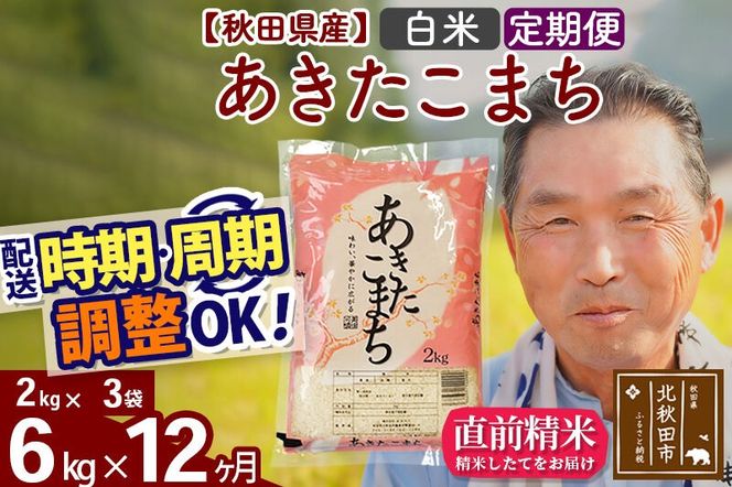 令和7年産《定期便12ヶ月》秋田県産 あきたこまち 6kg【白米】(2kg小分け袋) 2025年産 お届け時期選べる お届け周期調整可能 隔月に調整OK お米 おおもり [おおもり 秋田 お米 あきたこまち 米どころ 東北 北秋田市 定期便 毎月お届け]|oomr-10412