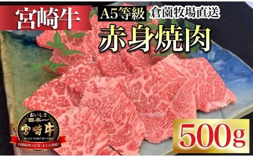 [百名店の味をご自宅で!]A5等級 宮崎牛赤身焼肉用 500g(国産 牛肉 国産牛 和牛 黒毛和牛 宮崎牛 赤身 焼肉)