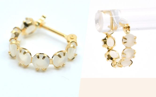 K18イエローゴールド　ムーンストーン　フープピアス管理番号686782 218-242-a