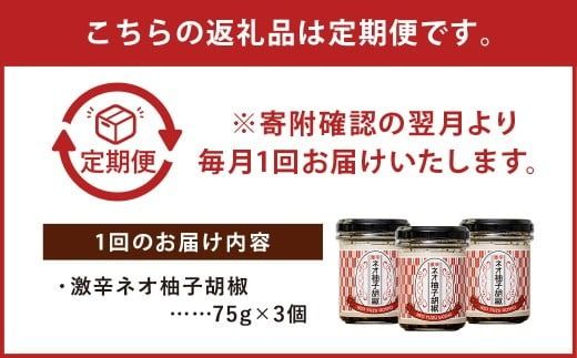【12回定期便】 激辛ネオ柚子胡椒 3個セット 計36個（75g×3個×12回） ゆず胡椒 ゆずこしょう 胡椒 柚子 ゆず にんにく ごま油 青唐辛子 常温