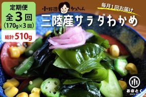 【2つの食感】3回 定期便 三陸産 サラダわかめ 170g ×3回 総計 510g [小野徳 宮城県 気仙沼市 20565588] 海藻 ワカメ わかめ 若布 塩蔵わかめ 塩蔵 コリコリ シャキシャキ 冷蔵