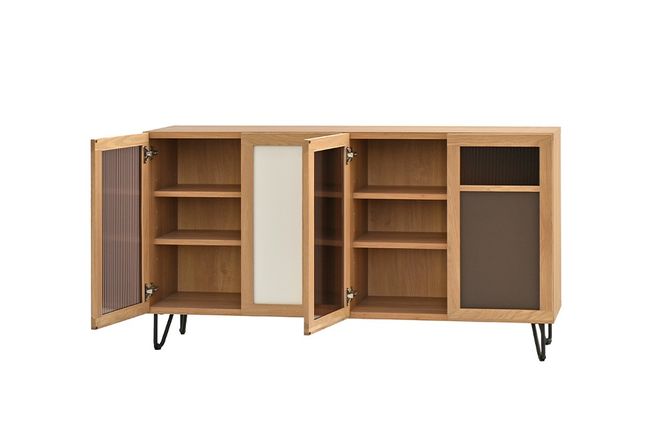 トレント 150 サイドボード【完成品 オーク ガラス スチール デザイン収納 リビング モダン】(H062368)