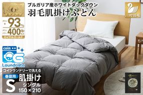 【春夏用】洗える！ 羽毛 肌掛け布団 シングル ホワイトダックダウン 93％ 0.4kg ブルガリア産 (無地 グレー) [川村羽毛 山梨県 韮崎市 20742867] 羽毛布団 布団 ふとん 羽毛 肌掛け 掛け布団 400dp 寝具 日本製 国産 抗菌防臭 無地 コインランドリー