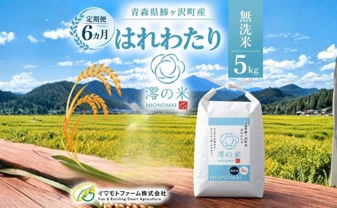 【6回定期便】米 5kg 無洗米 はれわたり イワモトファーム 青森県産 令和8年産 6ヶ月 定期便 新米 ごはん ご飯 節水 時短 手軽 ブランド米 直送 農家直送 お取り寄せ お米 こめ コメ 白飯 国産 お弁当 もっちり 送料無料