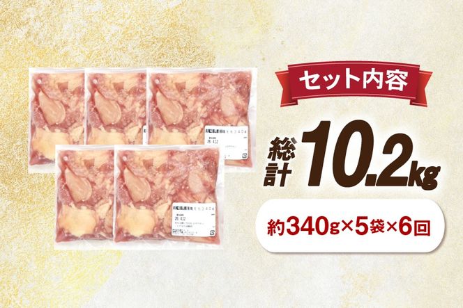 鶏肉 6回 定期便 もも 切身 340g 5袋 1.7kg 計10.2kg [南九フーズ 宮崎県 日向市 452061724] もも肉 冷凍 国産 カット 小分け ふるさと納税 鶏 とり肉 鳥肉 鶏もも 鶏もも肉 モモ 真空包装 個包装 お弁当 時短 カット済 定期 宮崎 宮崎県産 夕飯
