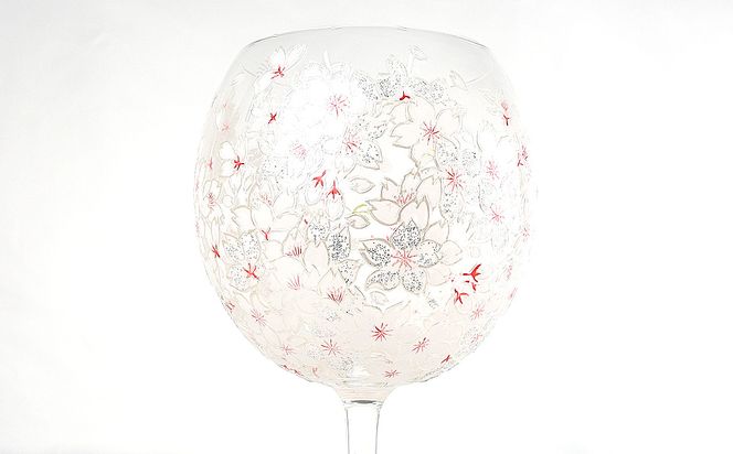 【絵付け手描き】ワイングラス (カベルネバロン) 「桜日和 (さくらびより) 」 江上智子作 | ワイン 硝子 食器 おしゃれ 一点もの 家庭用