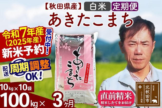 ※令和7年産 新米予約※《定期便3ヶ月》秋田県産 あきたこまち 100kg【白米】(10kg袋) 2025年産 お届け周期調整可能 隔月に調整OK お米 みそらファーム|msrf-11703