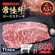 【2026年11月発送予定】最高級A4.A5ランク 常陸牛ロースステーキ500ｇ（250ｇ×2）【人気肉 お肉 牛肉 和牛 黒毛和牛 国産黒毛和牛 ロース肉 ステーキ 国産牛 焼肉 焼き肉 バーベキュー BBQ A5 ブランド牛】(CR101-11)