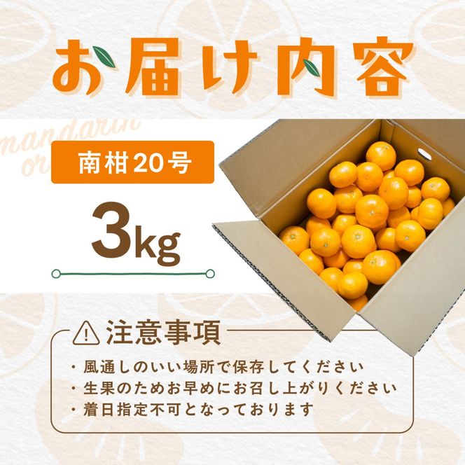 【先行受付】【数量限定】南柑20号（生果）3kg（2026年12月上旬頃より順次発送）IKTQ016