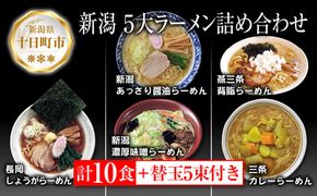 新潟5大ラーメン あっさり醤油 燕三条背脂 長岡しょうが 濃厚味噌 三条カレーらーめん 計10食 替え玉 乾麺 詰め合わせ しょうゆ みそ 備蓄 ご当地 お取り寄せ ギフト 松代そば善屋 新潟県 十日町市 麺類 コシ こだわり 本格的 