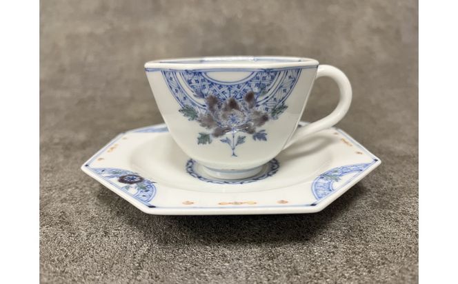 九谷焼 カップ＆ソーサー 染付花/三浦晃禎作 焼き物 民芸品 工芸品 食器 172111_CY3001