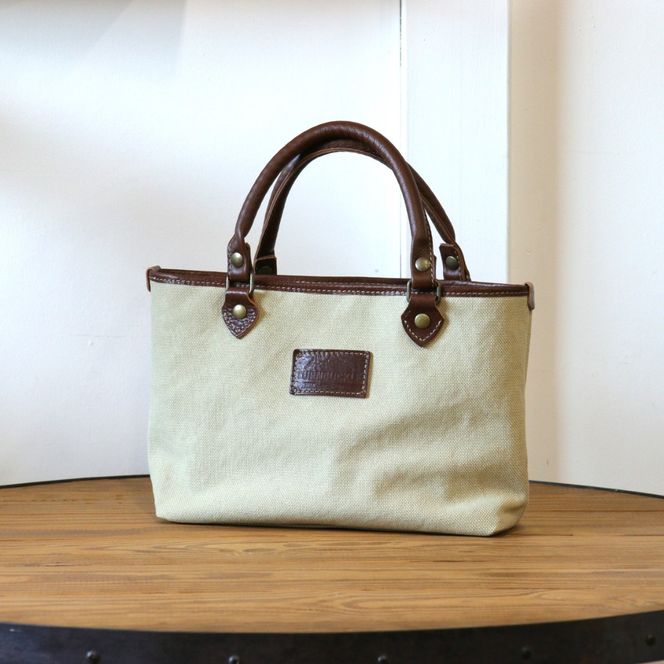 【サンドベージュ】MT-03 帆布×革 クラシカルな雰囲気のミニトートバッグ  Z129VC01