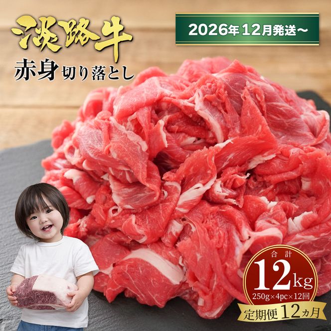 【定期便12ヶ月2026年12月発送～】淡路牛赤身切り落とし 1kg（250ｇ×4PC）赤身