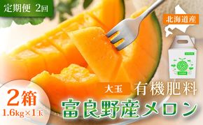【定期便2ヵ月】糖度15度以上 赤肉メロン 富良野産 メロン 1.6kg×1玉 2箱 計3.2kg×全2回｜北海道富良野市 7～8月発送 ご褒美 プレゼント メロン 赤肉メロン 富良野メロン 果物 フルーツ とろける甘さ 夏季限定 旬の味覚