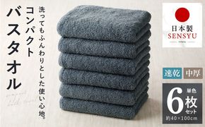 099H3813 コンパクトバスタオル 6枚 シックグレー【速乾 中厚 ロングヘアにも最適 泉州タオル 国内製造 国産 吸水 普段使い シンプル 日用品 家族 ファミリー】