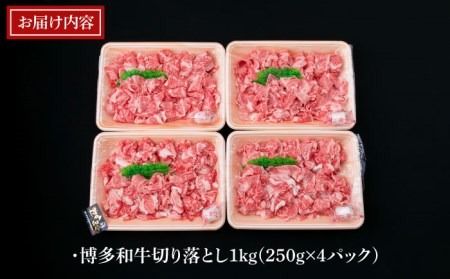 【全12回定期便】A4～A5ランク 博多和牛 切り落とし 1kg （250g×4P） 切り落し《糸島》【糸島ミートデリ工房】 [ACA191] 和牛 牛肉 牛丼 BBQ すき焼き 焼きしゃぶ 肉じゃが 小分け 国産 定期便