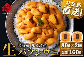 【日時指定不在日対応不可】北海道 礼文島産 産地直送 鮮度抜群 塩水 生エゾバフンウニ 160g（80g×2パック）