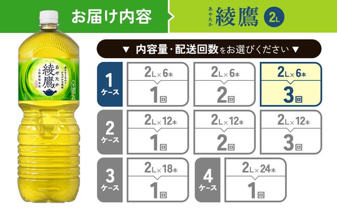 【3回定期便】綾鷹 2L PET【コカ・コーラ】ペットボトル 1ケース(6本)定期便 3回(18本)セット お茶 緑茶 日本茶 茶葉 送料無料
