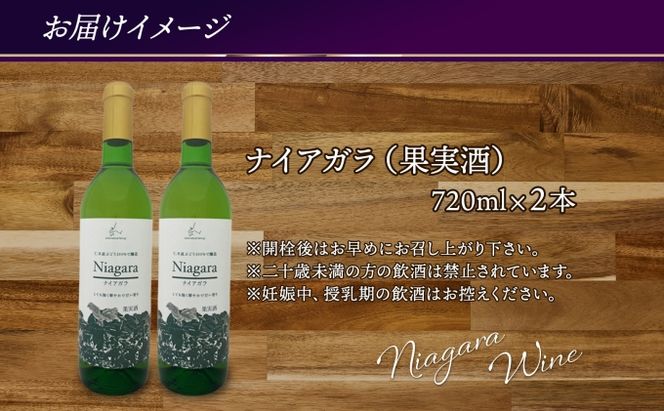 ナイアガラ ブドウ ワイン 720ml 2本 セット 葡萄 ぶどう 果実 果実酒 お酒 アルコール 白ワイン 辛口 お取り寄せ ギフト gift ボトル 紙箱 御中元 お中元 自然農園 北海道 仁木町 