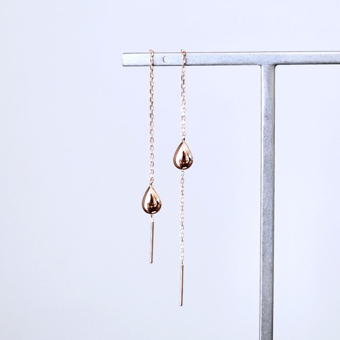 K18PG(18金) ローズゴールド 地金 雫 チェーン ピアス シンプル ツユ ティアドロップ 保証書付 KO-0070 242-034-c