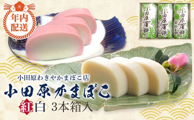 【12月下旬お届け商品】小田原かまぼこ 紅白3本箱入【惣菜 かまぼこ かまぼこ白 かまぼこ赤 選ばれる小田原土産 手作り 厳選した白身魚グチ 伝統 伝統製法 職人の技 創業140年の味 神奈川県 小田原市 】 142069_CN001-EN