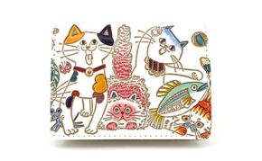 【文庫屋大関】箱まち小銭入れ ネコ集合【皮革工芸品】 革製品 工芸品 民芸品 牛革 財布 小銭入れ 小物入れ お祝い ギフト プレゼント 墨田区 東京都
