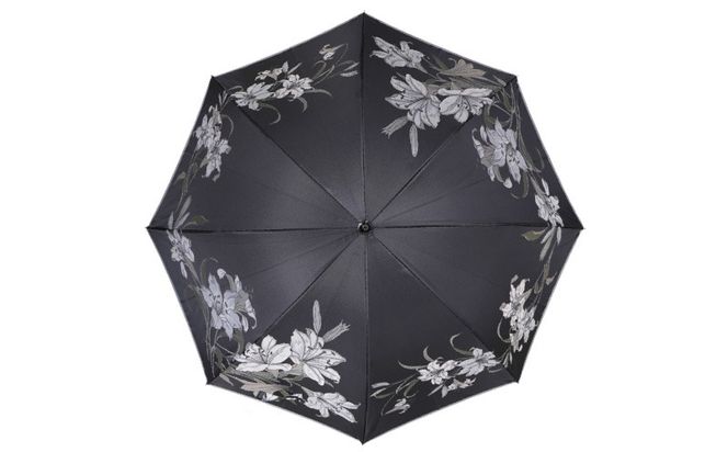 CB044【槙田商店】晴雨兼用折りたたみ傘　絵おり　百合　黒