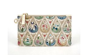 【文庫屋大関】すっきりカードケース　花と猫＜インディゴ＞【皮革工芸品】 ファッション小物 雑貨 フラグメントケース 小銭入れ付き 収納 スマート 日本製 花柄 ねこ ネコ 