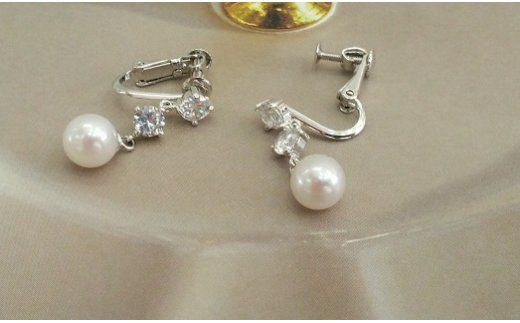 S-30伊勢志摩あこや本真珠イヤリング・ブラ(ダブルジルコン)SV製