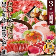 定期便3回配送　お楽しみ定期便(黒毛和牛・黒豚・かつお・まぐろ) LL-6014 【1485110】