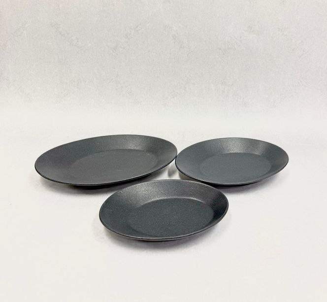 「鹿追焼」黒釉楕円皿セット SKU009